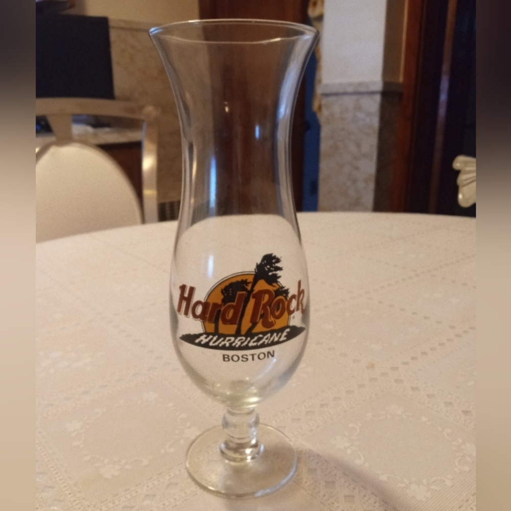 🆕Vintage Hard Rock Cafe Hurricane Cocktail Drink Bar Glass Boston Logo Souvenir